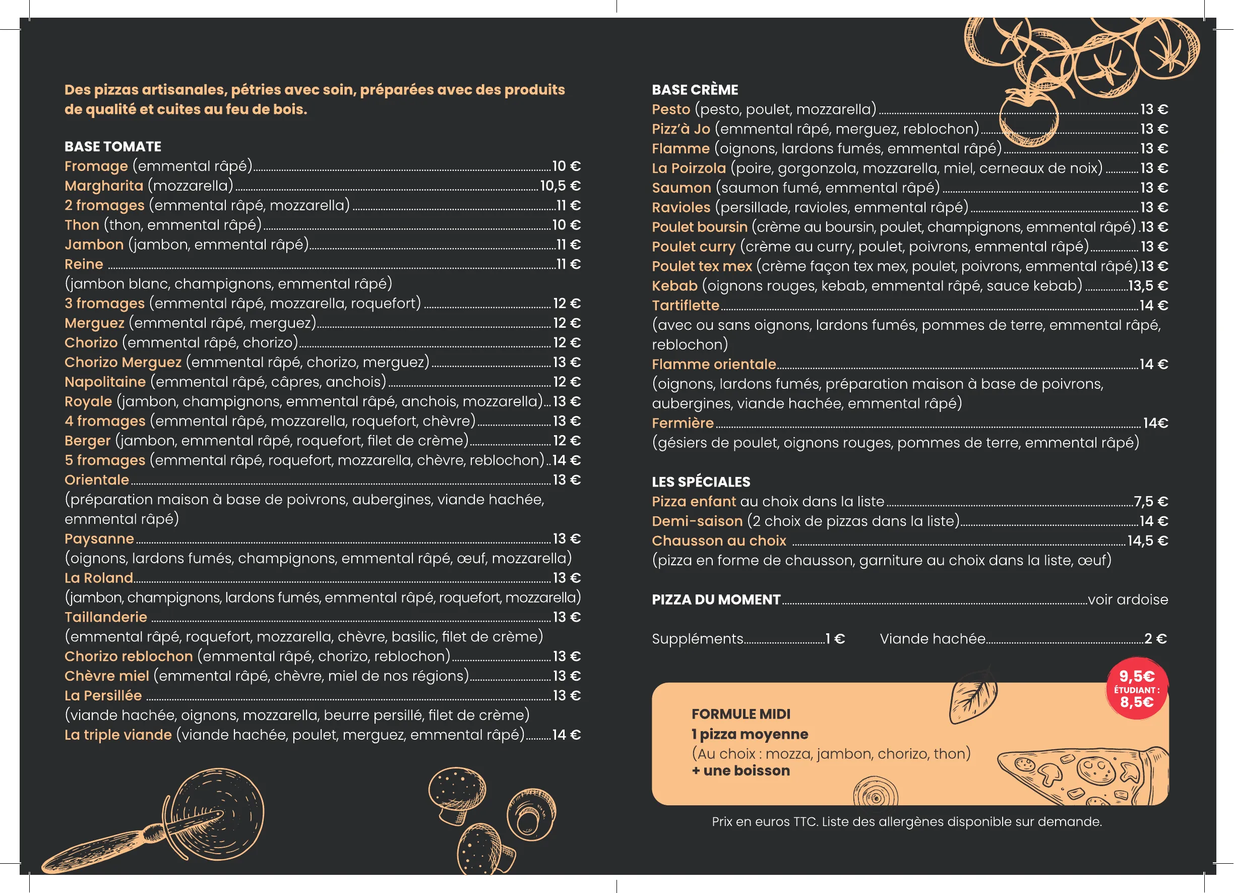 Menu Popille Pizza - Desserts, boissons, horaires et informations pratiques